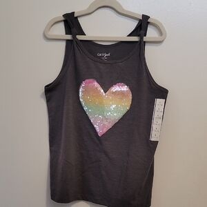 Cat & Jack Gray Sequin Heart Kids Tank Top Size L (10-12)